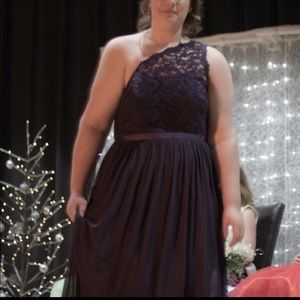 David Bridal Plum One Shoulder Dress